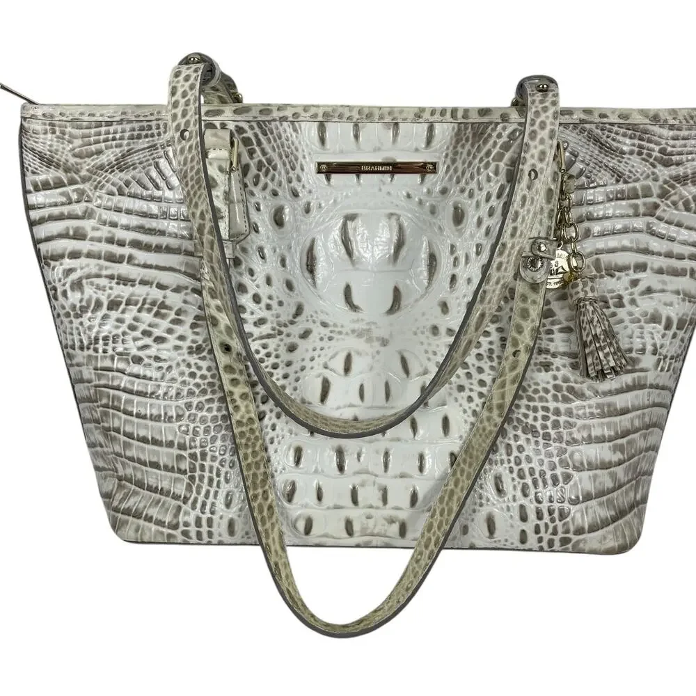 Brahmin Medium Asher Melbourne Tote Bag Shoulder Bag Cream Green - Picture 8 of 12